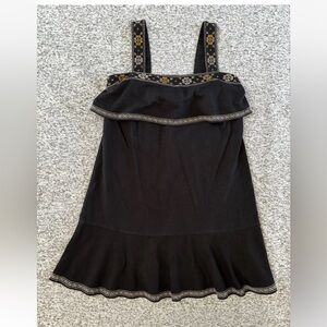 Madewell Black Embroidered Linen Blend Ruffled Top Sundress